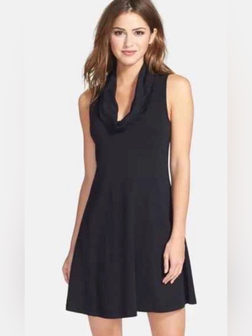 Three Dots Black Sleeveless Cowl Neck Midi Dress